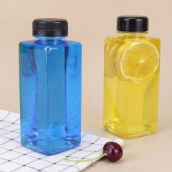 Square PET Clear Juice Bottle w/black Cap