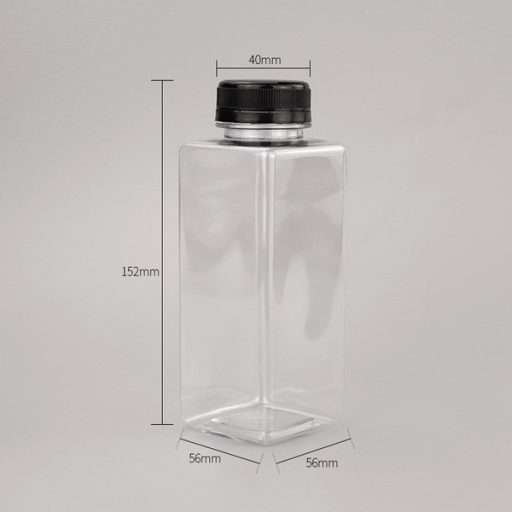 Square PET Clear Juice Bottle w/black Cap